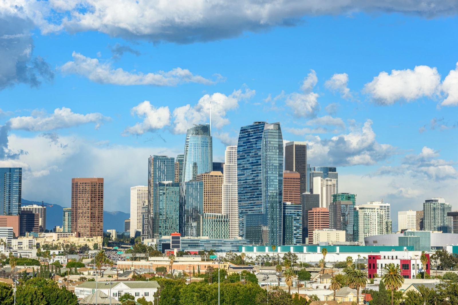 The downtown Los Angeles skyline on a clear day