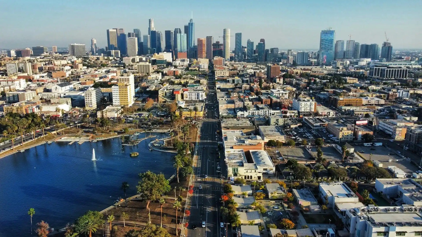 Los Angeles apartment neighbourhoods from the air, downtown beyond